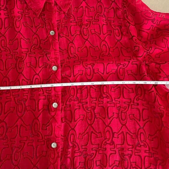 Alfred Dunner Semi-Sheer Red Button Down Blouse, 3/4 Sleeve, Anchors, Cruise L - Picture 9 of 14